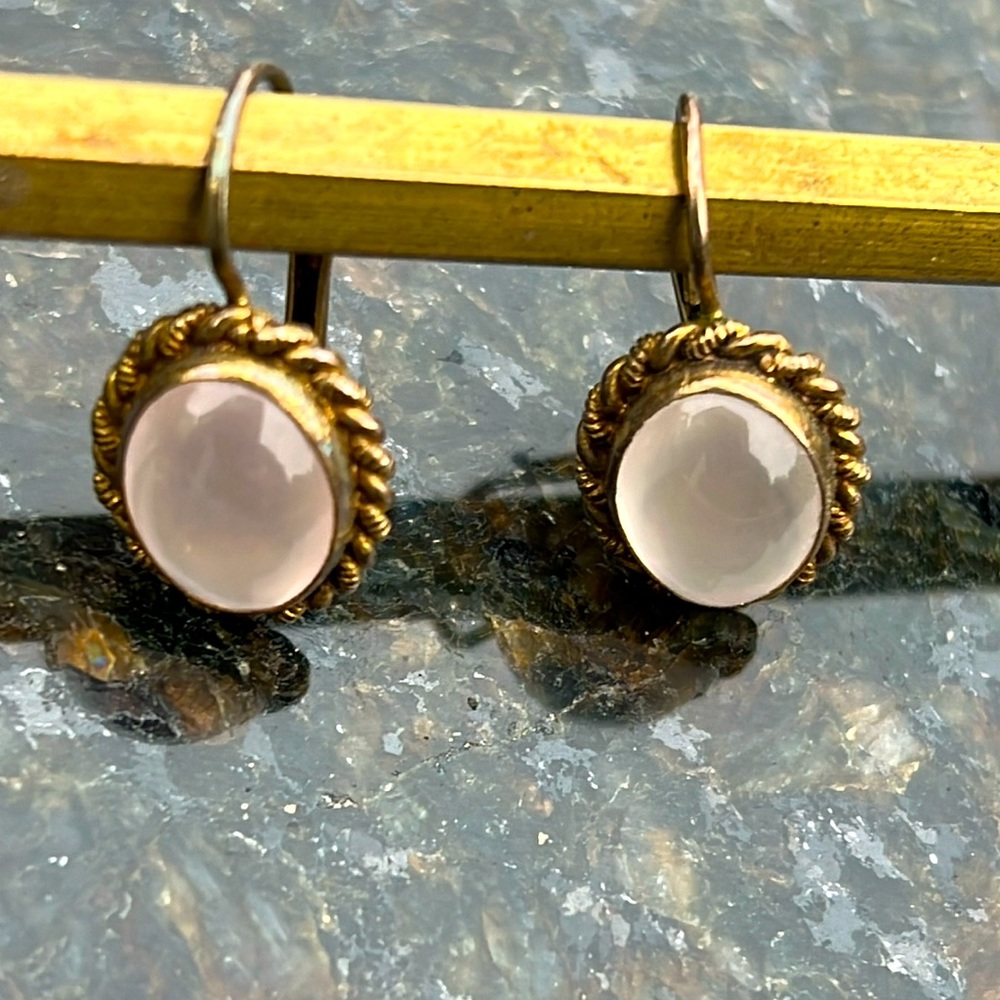 Polished Rose quartz earrings set in 925 sterling silver